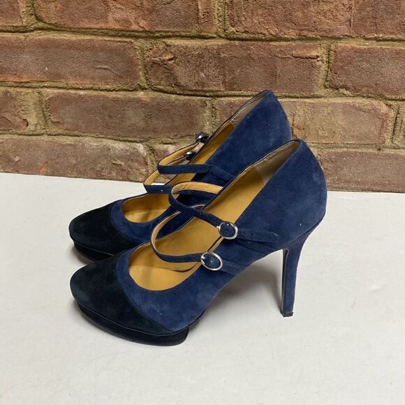 Nine West Nwargile Navy & Black Suede Platform Stiletto Heels Size 9.5 - Picture 3 of 9